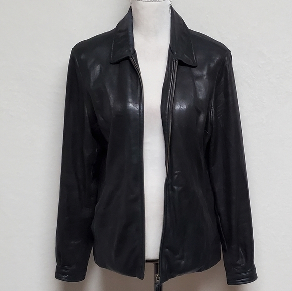 VINTAGE Couture J. Park Black Butter Soft Leather Collared Full-zip Moto Jacket - Picture 4 of 16